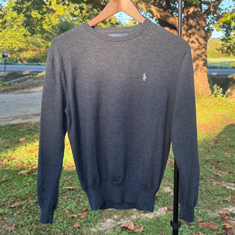Polo Ralph Lauren Washable Merino Wool Crewneck Sweater Grey Small P 0914 Preppy